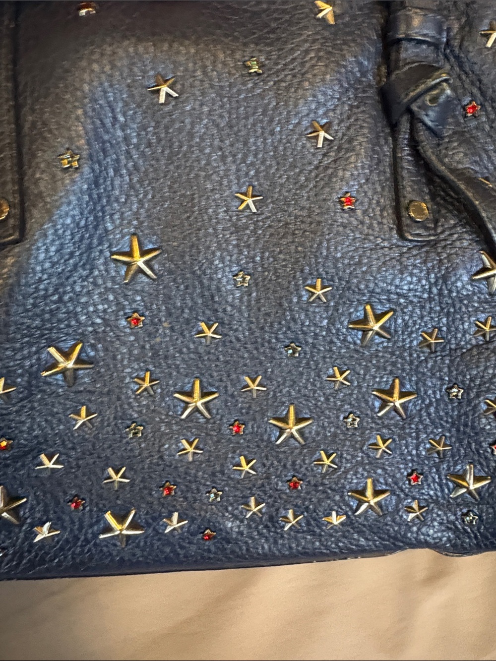 RARE Jimmy Choo Pebbled Navy Leather StarStud Shoulder Bag Red Jewel Star accent - Picture 3 of 16